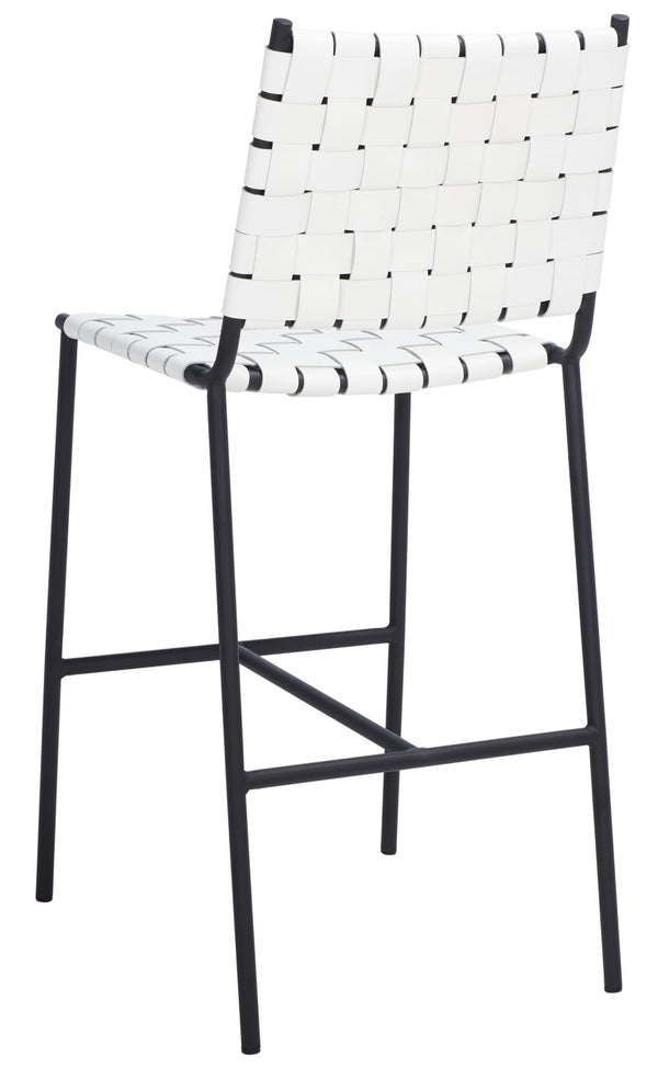 Safavieh Olenna Woven Counter Stool - Artisanal Leather Seat With Sleek Metal Base For Modern Dining Spaces White / Black BST3011D
