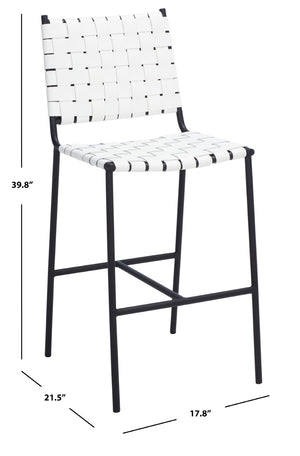 Safavieh Olenna Woven Counter Stool - Artisanal Leather Seat With Sleek Metal Base For Modern Dining Spaces White / Black BST3011D