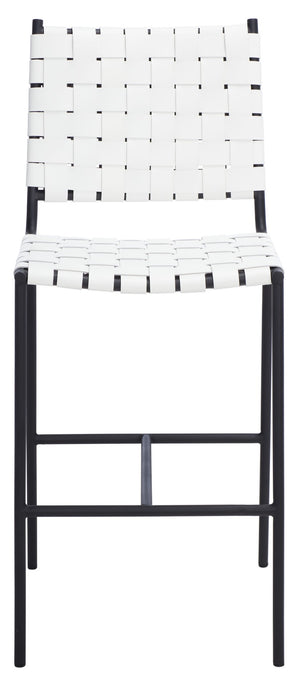 Safavieh Olenna Woven Counter Stool - Artisanal Leather Seat With Sleek Metal Base For Modern Dining Spaces White / Black BST3011D