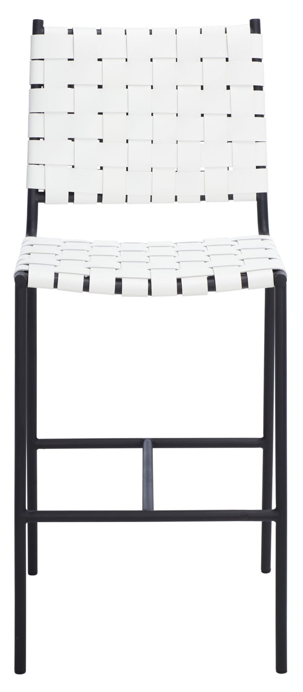 Safavieh Olenna Woven Counter Stool - Artisanal Leather Seat With Sleek Metal Base For Modern Dining Spaces White / Black BST3011D