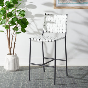 Safavieh Olenna Woven Counter Stool - Artisanal Leather Seat With Sleek Metal Base For Modern Dining Spaces White / Black BST3011D