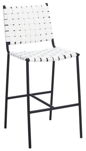 Safavieh Olenna Woven Counter Stool - Artisanal Leather Seat With Sleek Metal Base For Modern Dining Spaces White / Black BST3011D