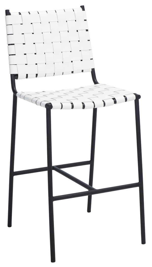 Safavieh Olenna Woven Counter Stool - Artisanal Leather Seat With Sleek Metal Base For Modern Dining Spaces White / Black BST3011D