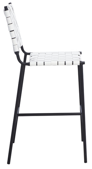 Safavieh Olenna Woven Counter Stool - Artisanal Leather Seat With Sleek Metal Base For Modern Dining Spaces White / Black BST3011D