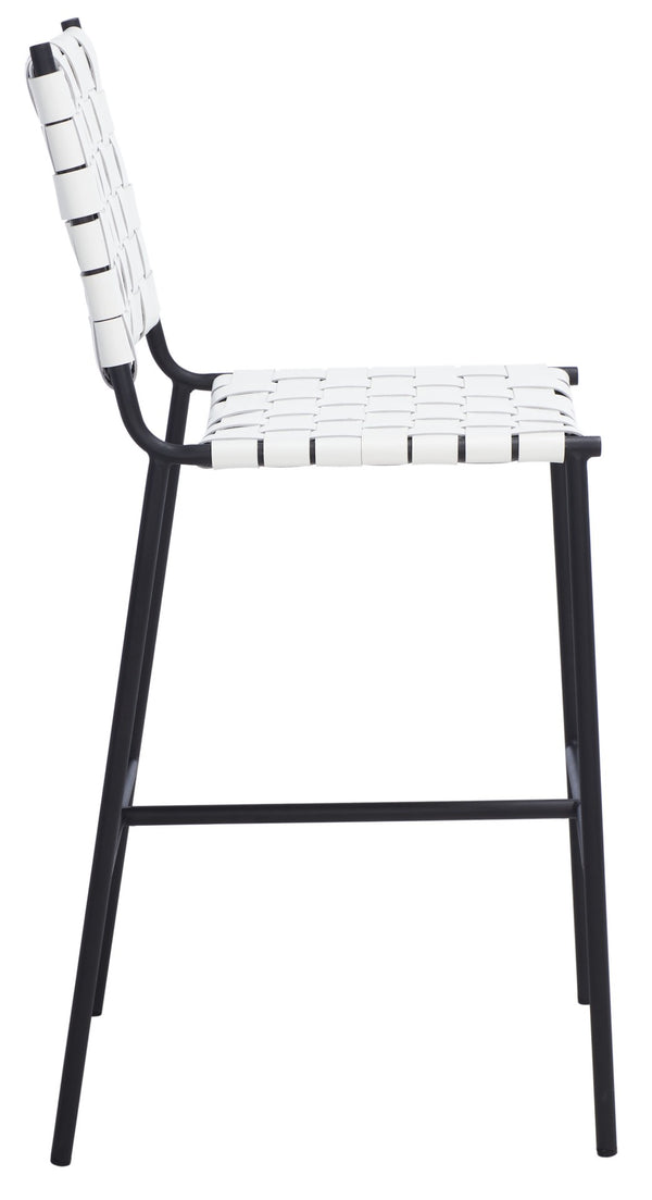 Safavieh Olenna Woven Counter Stool - Artisanal Leather Seat With Sleek Metal Base For Modern Dining Spaces White / Black BST3011D