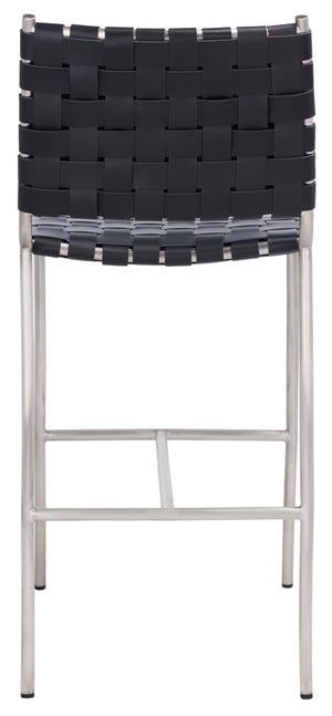 Safavieh Olenna Woven Counter Stool - Artisanal Leather Seat With Sleek Metal Base For Modern Dining Spaces Black / Silver BST3011E