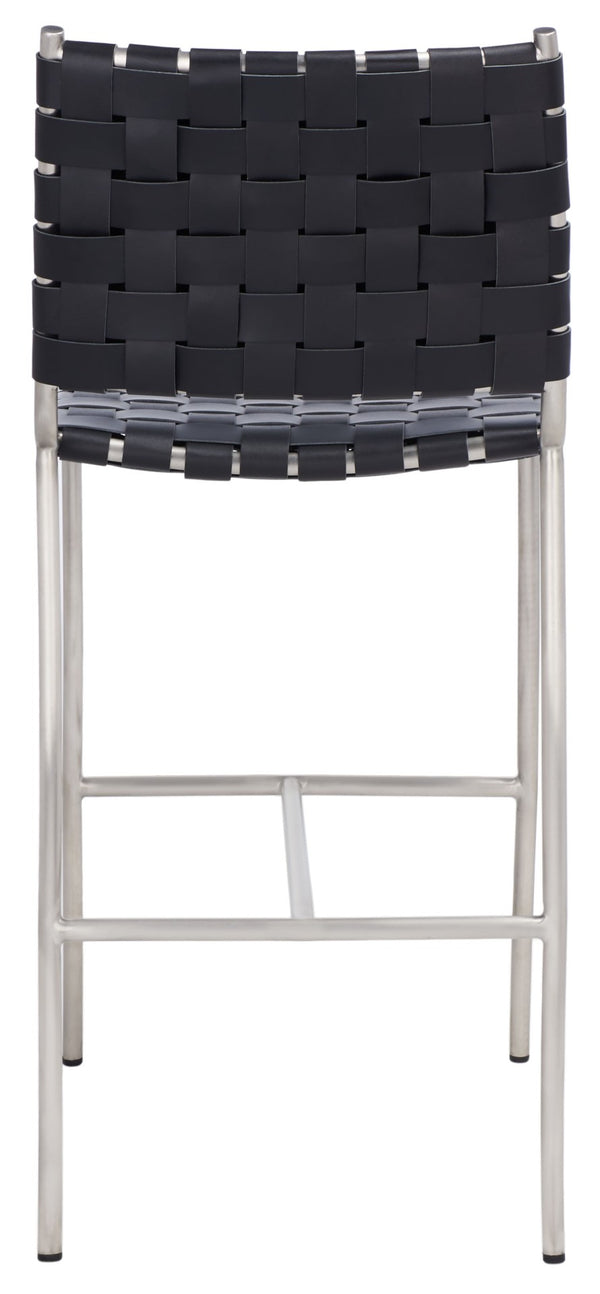 Safavieh Olenna Woven Counter Stool - Artisanal Leather Seat With Sleek Metal Base For Modern Dining Spaces Black / Silver BST3011E