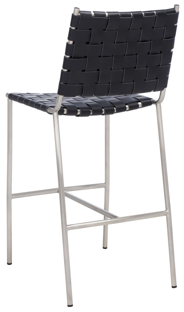 Safavieh Olenna Woven Counter Stool - Artisanal Leather Seat With Sleek Metal Base For Modern Dining Spaces Black / Silver BST3011E