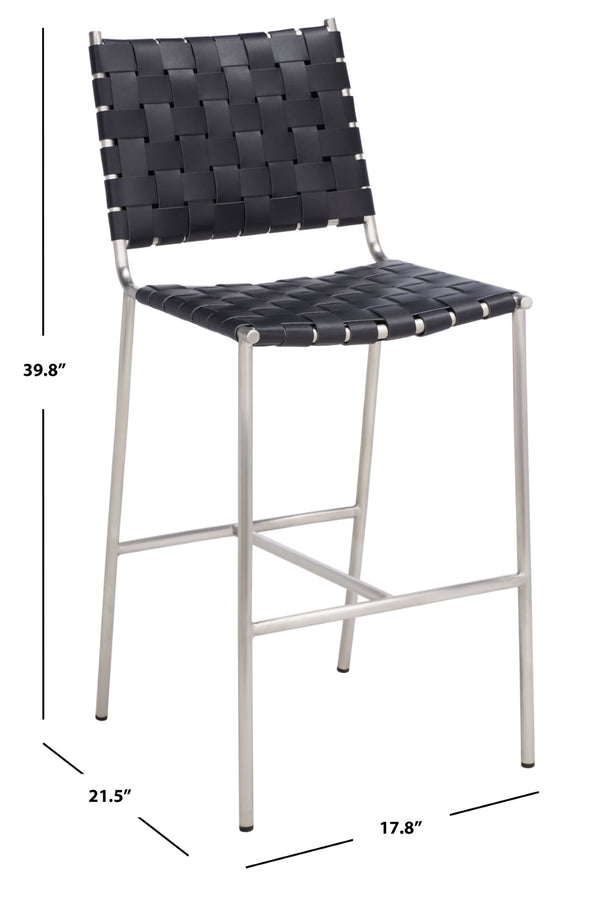 Safavieh Olenna Woven Counter Stool - Artisanal Leather Seat With Sleek Metal Base For Modern Dining Spaces Black / Silver BST3011E