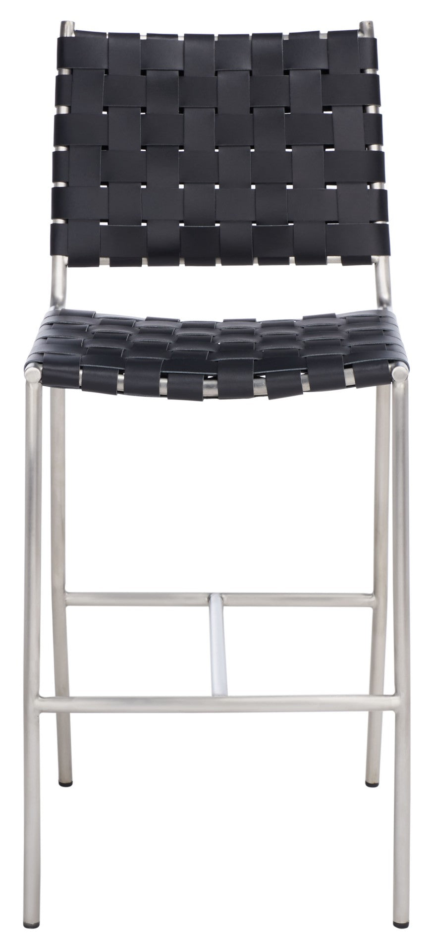 Safavieh Olenna Woven Counter Stool - Artisanal Leather Seat With Sleek Metal Base For Modern Dining Spaces Black / Silver BST3011E