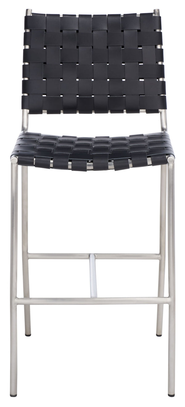 Safavieh Olenna Woven Counter Stool - Artisanal Leather Seat With Sleek Metal Base For Modern Dining Spaces Black / Silver BST3011E