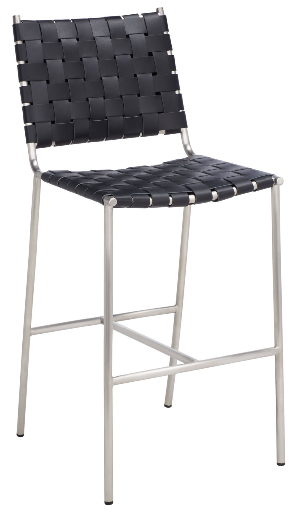 Safavieh Olenna Woven Counter Stool - Artisanal Leather Seat With Sleek Metal Base For Modern Dining Spaces Black / Silver BST3011E