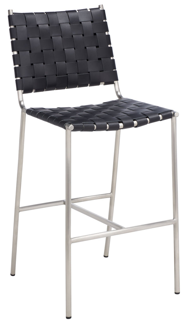 Safavieh Olenna Woven Counter Stool - Artisanal Leather Seat With Sleek Metal Base For Modern Dining Spaces Black / Silver BST3011E
