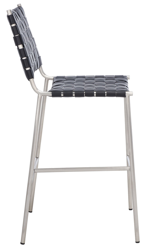 Safavieh Olenna Woven Counter Stool - Artisanal Leather Seat With Sleek Metal Base For Modern Dining Spaces Black / Silver BST3011E