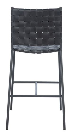 Safavieh Olenna Woven Counter Stool - Artisanal Leather Seat With Sleek Metal Base For Modern Dining Spaces Black / Black BST3011F