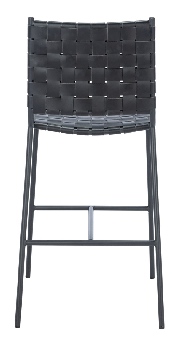 Safavieh Olenna Woven Counter Stool - Artisanal Leather Seat With Sleek Metal Base For Modern Dining Spaces Black / Black BST3011F