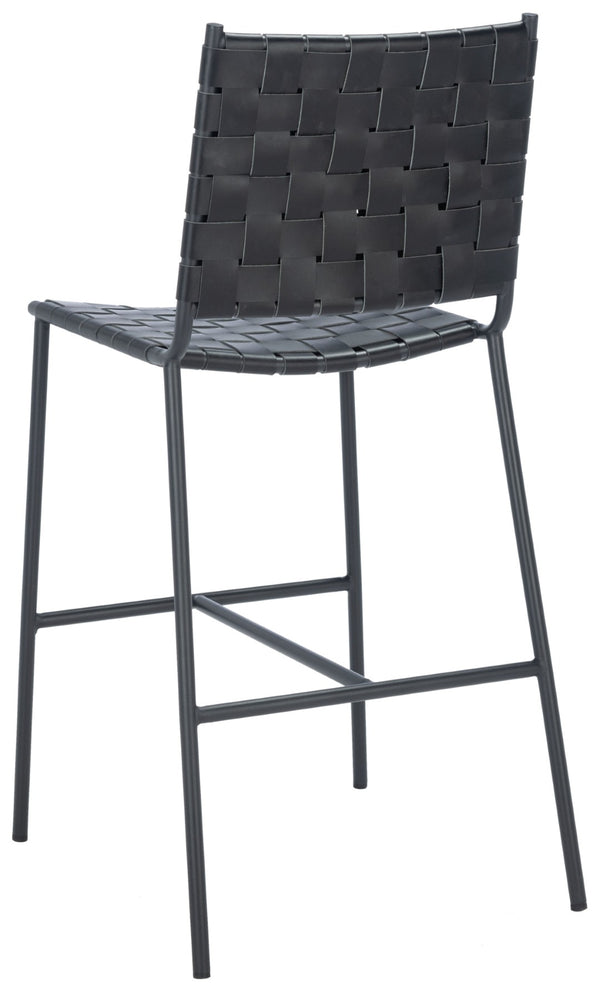 Safavieh Olenna Woven Counter Stool - Artisanal Leather Seat With Sleek Metal Base For Modern Dining Spaces Black / Black BST3011F