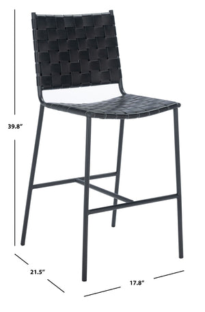 Safavieh Olenna Woven Counter Stool - Artisanal Leather Seat With Sleek Metal Base For Modern Dining Spaces Black / Black BST3011F
