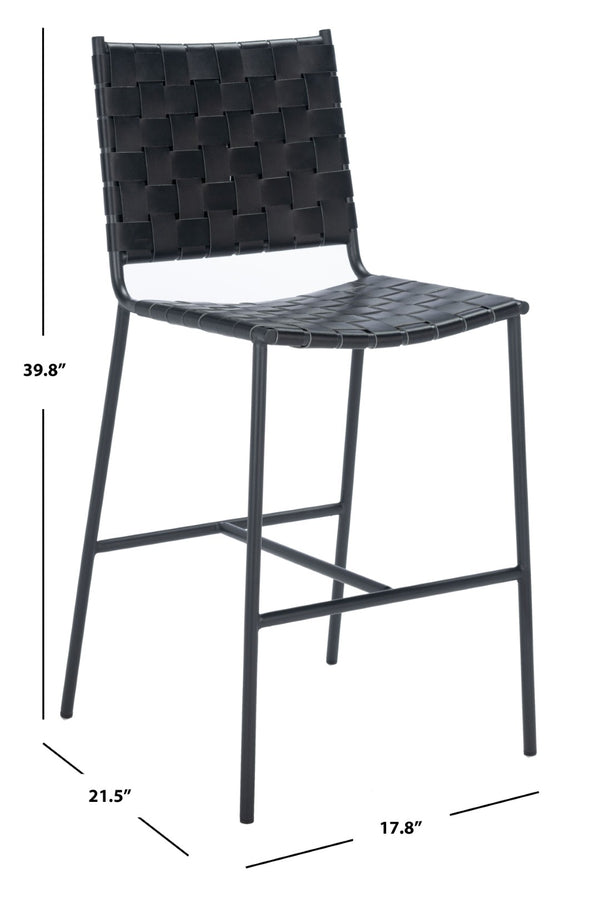 Safavieh Olenna Woven Counter Stool - Artisanal Leather Seat With Sleek Metal Base For Modern Dining Spaces Black / Black BST3011F