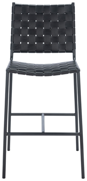 Safavieh Olenna Woven Counter Stool - Artisanal Leather Seat With Sleek Metal Base For Modern Dining Spaces Black / Black BST3011F