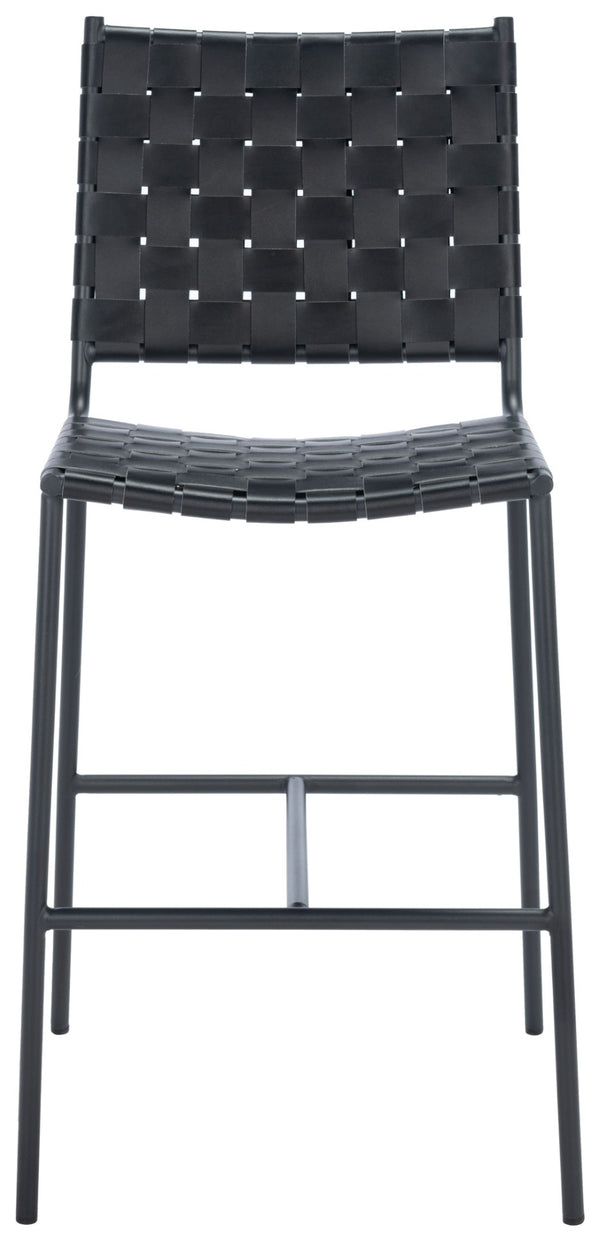 Safavieh Olenna Woven Counter Stool - Artisanal Leather Seat With Sleek Metal Base For Modern Dining Spaces Black / Black BST3011F