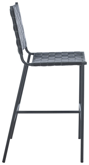 Safavieh Olenna Woven Counter Stool - Artisanal Leather Seat With Sleek Metal Base For Modern Dining Spaces Black / Black BST3011F