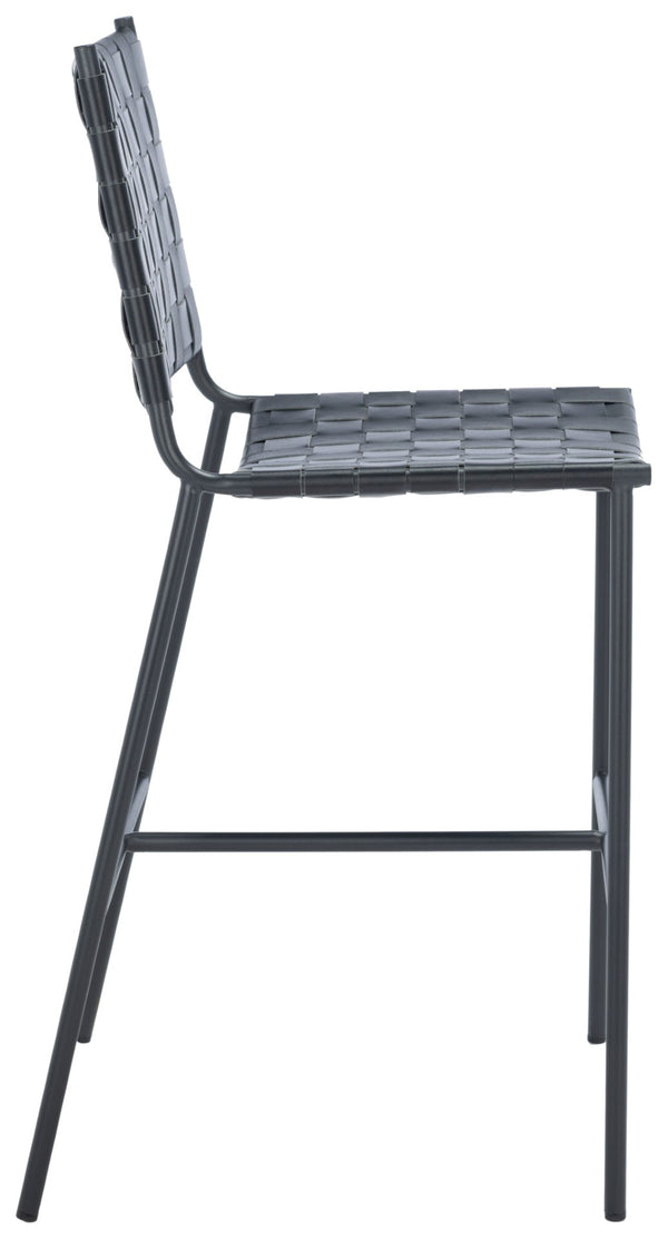 Safavieh Olenna Woven Counter Stool - Artisanal Leather Seat With Sleek Metal Base For Modern Dining Spaces Black / Black BST3011F