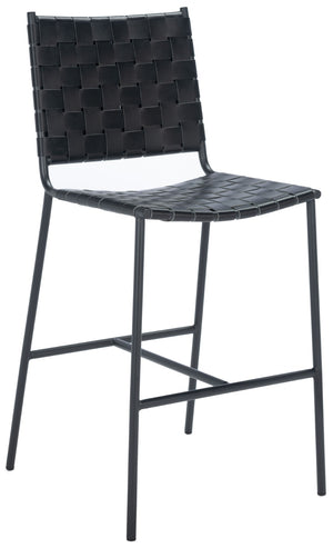 Safavieh Olenna Woven Counter Stool - Artisanal Leather Seat With Sleek Metal Base For Modern Dining Spaces Black / Black BST3011F