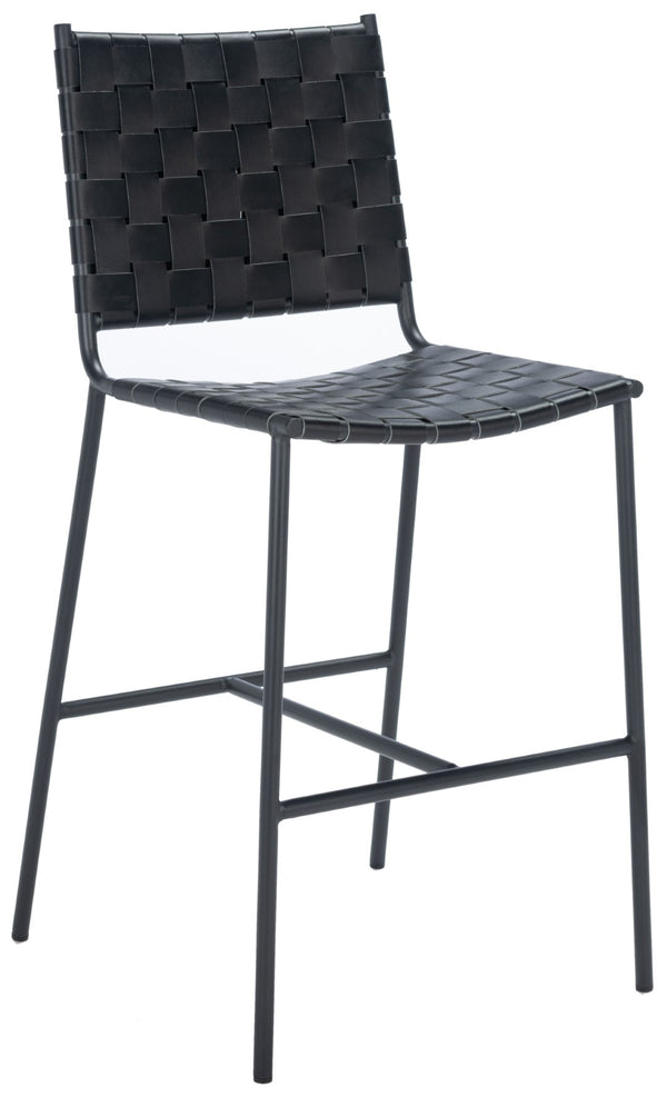 Safavieh Olenna Woven Counter Stool - Artisanal Leather Seat With Sleek Metal Base For Modern Dining Spaces Black / Black BST3011F