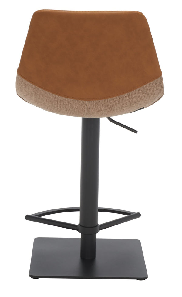 Safavieh Rylen Gas Lift Bar Stool - Stylish Adjustable Seating With Vegan Leather & Couture Detailing For Modern Spaces Cognac  / Black BST3012A