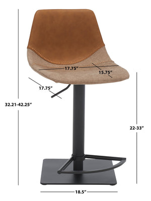 Safavieh Rylen Gas Lift Bar Stool - Stylish Adjustable Seating With Vegan Leather & Couture Detailing For Modern Spaces Cognac  / Black BST3012A