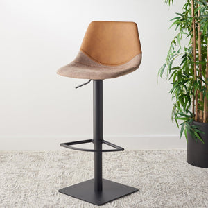 Safavieh Rylen Gas Lift Bar Stool - Stylish Adjustable Seating With Vegan Leather & Couture Detailing For Modern Spaces Cognac  / Black BST3012A