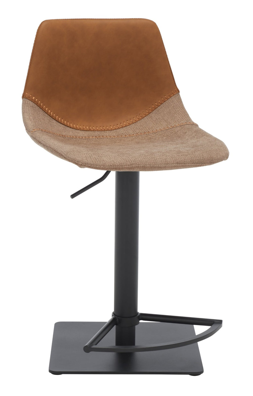 Safavieh Rylen Gas Lift Bar Stool - Stylish Adjustable Seating With Vegan Leather & Couture Detailing For Modern Spaces Cognac  / Black BST3012A
