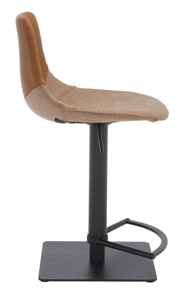 Safavieh Rylen Gas Lift Bar Stool - Stylish Adjustable Seating With Vegan Leather & Couture Detailing For Modern Spaces Cognac  / Black BST3012A