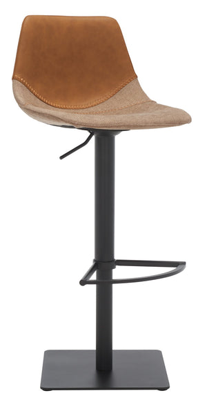 Safavieh Rylen Gas Lift Bar Stool - Stylish Adjustable Seating With Vegan Leather & Couture Detailing For Modern Spaces Cognac  / Black BST3012A