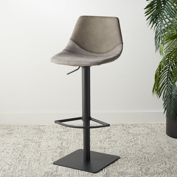 Safavieh Rylen Gas Lift Bar Stool - Stylish Adjustable Seating With Vegan Leather & Couture Detailing For Modern Spaces Grey / Black BST3012B
