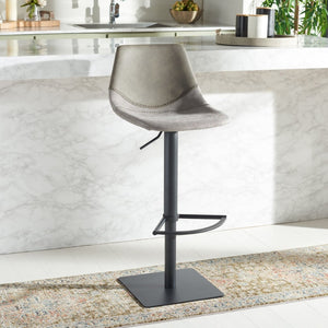 Safavieh Rylen Gas Lift Bar Stool - Stylish Adjustable Seating With Vegan Leather & Couture Detailing For Modern Spaces Grey / Black BST3012B