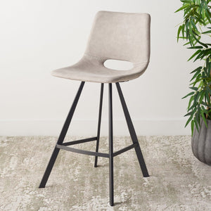 Safavieh Raylee Counter Stool – Contemporary Vegan Leather Design With Angled Legs For Modern Interiors Grey/ Black BST3015A