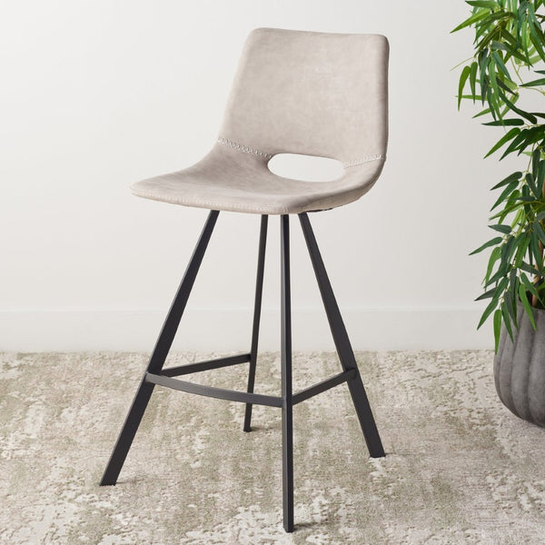 Safavieh Raylee Counter Stool – Contemporary Vegan Leather Design With Angled Legs For Modern Interiors Grey/ Black BST3015A
