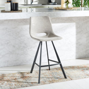 Safavieh Raylee Counter Stool – Contemporary Vegan Leather Design With Angled Legs For Modern Interiors Grey/ Black BST3015A