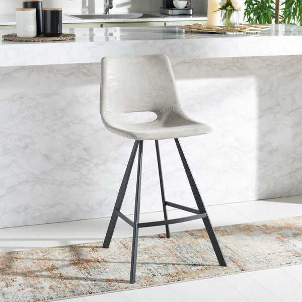 Safavieh Raylee Counter Stool – Contemporary Vegan Leather Design With Angled Legs For Modern Interiors Grey/ Black BST3015A