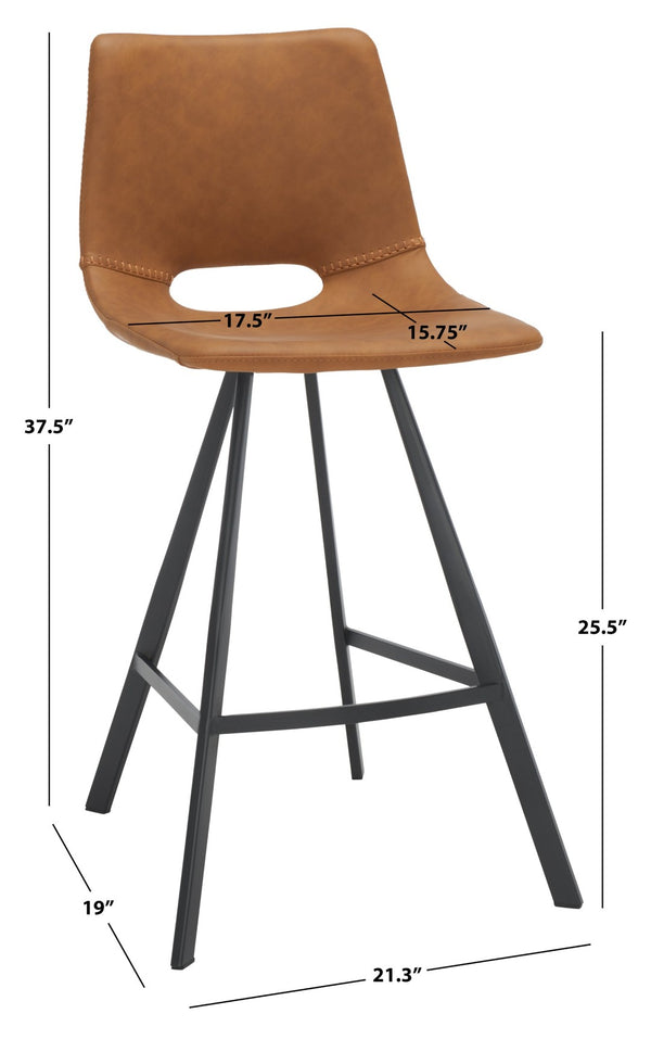 Safavieh Raylee Counter Stool – Contemporary Vegan Leather Design With Angled Legs For Modern Interiors Cognac / Black BST3015B