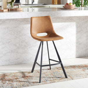 Safavieh Raylee Counter Stool – Contemporary Vegan Leather Design With Angled Legs For Modern Interiors Cognac / Black BST3015B