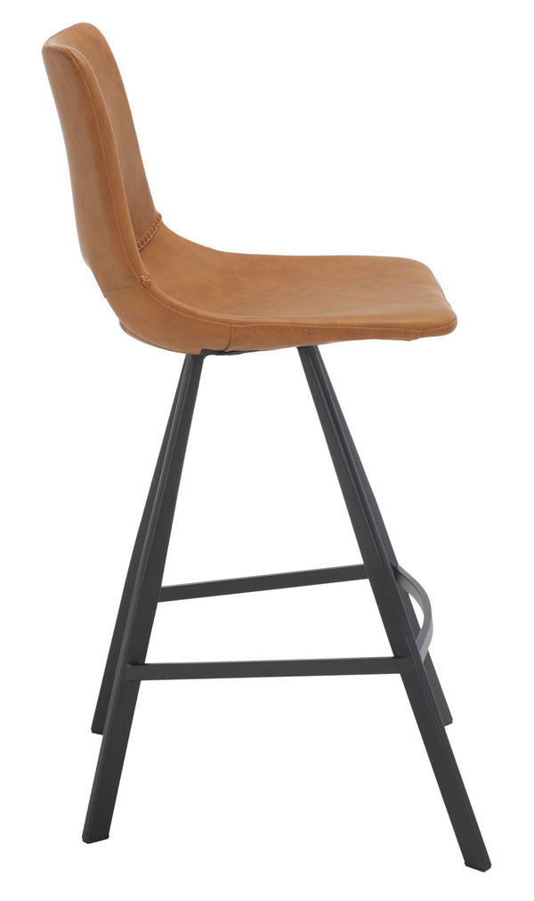Safavieh Raylee Counter Stool – Contemporary Vegan Leather Design With Angled Legs For Modern Interiors Cognac / Black BST3015B