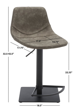 Safavieh Kynlee Gas Lift Barstool - Contemporary Minimalism With Vintage Vegan Leather And Designer Details Grey / Black BST3016A