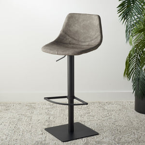 Safavieh Kynlee Gas Lift Barstool - Contemporary Minimalism With Vintage Vegan Leather And Designer Details Grey / Black BST3016A