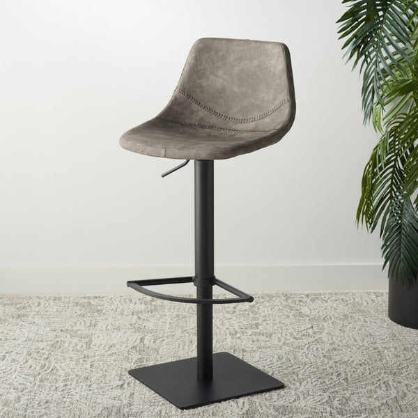 Safavieh Kynlee Gas Lift Barstool - Contemporary Minimalism With Vintage Vegan Leather And Designer Details Grey / Black BST3016A