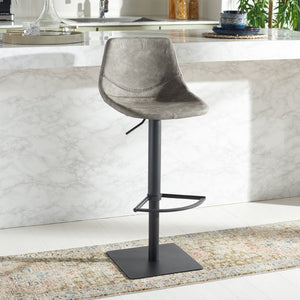 Safavieh Kynlee Gas Lift Barstool - Contemporary Minimalism With Vintage Vegan Leather And Designer Details Grey / Black BST3016A