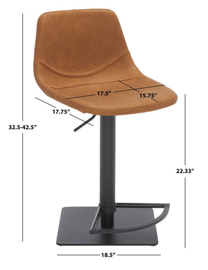 Safavieh Kynlee Gas Lift Barstool - Contemporary Minimalism With Vintage Vegan Leather And Designer Details Cognac / Black BST3016B