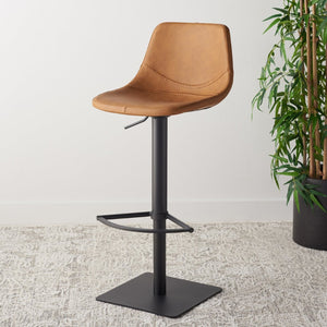 Safavieh Kynlee Gas Lift Barstool - Contemporary Minimalism With Vintage Vegan Leather And Designer Details Cognac / Black BST3016B